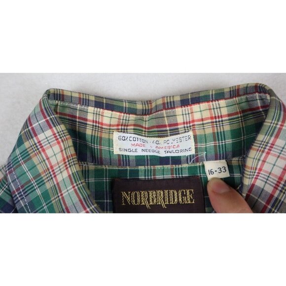 VINTAGE MEN'S PLAID LONG SLEEVE BUTTON-UP SHIRT - SIZE 16 X 33 - NORBRIDGE - Picture 4 of 6